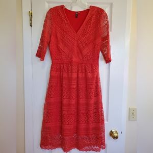 Kut From The Kloth V Neck Dress Lace Half Sleeve Red Size 8 EUC
